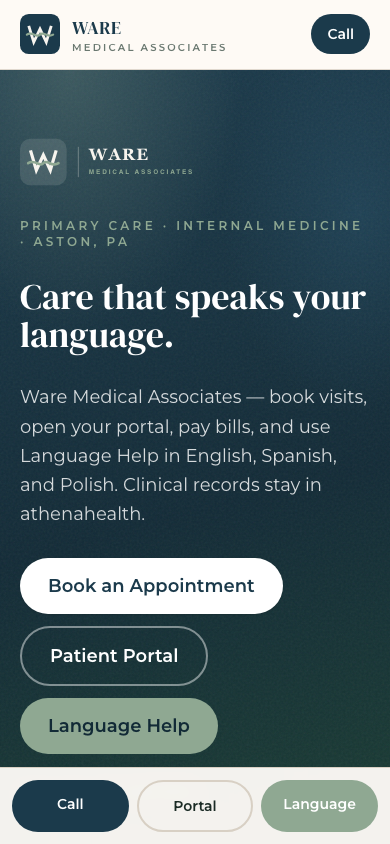 Live Ware Medical Associates homepage on mobile